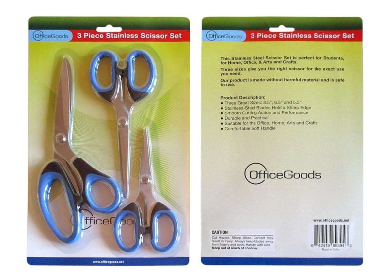 3 Piece Scissor Set By Officegoods For The Home & Office - High Quality All P.. - $16.95