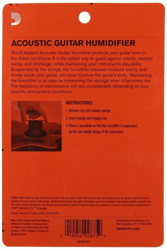 D'Addario Acoustic Guitar Humidifier - $12.95