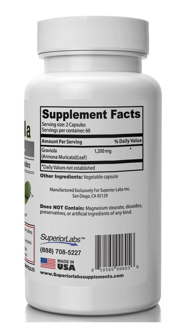 Superior Labs – Pure Natural Graviola NonGMO – 1,200mg, 120 Vegetable Caps– Natural Dietary Soursop Supplement – Healthy Skin & Helps Promotes Cell Growth –... - $25.95