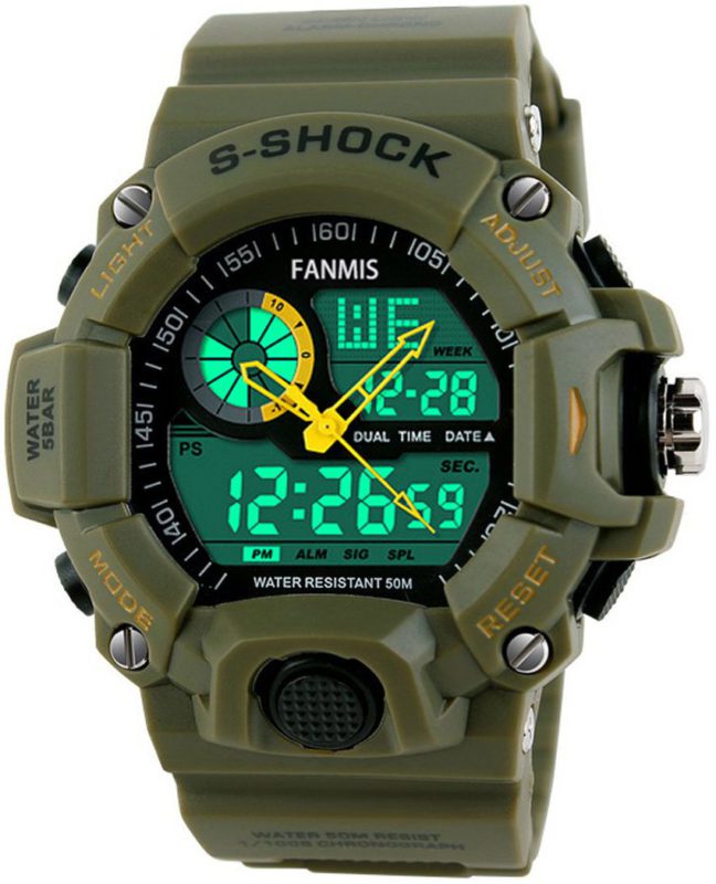 FANMIS Men's Sports Analog Digital LED Watch Military Multifunctional Waterproof Wristwatch Green - $20.95