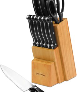 Knife Set with Wooden Block 13 Piece - Chef Knife, Bread Knife, Carving Knife, Utility Knife, Paring Knife, Steak Knife, and Scissors 1 - $37.95