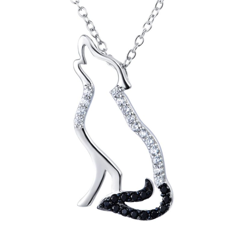 YFN Wolf Pendant Necklace 925 Sterling Silver with Two Tone Crystal Wolf Necklace 18" Mother Day Jewelry for Girlfriend Wife - $29.95