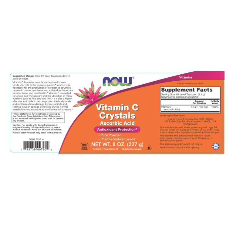 Now Supplements, Vitamin C Crystals Ascorbic Acid, 100% Pure Powder, 8-Ounce 8 Ounces - $12.95