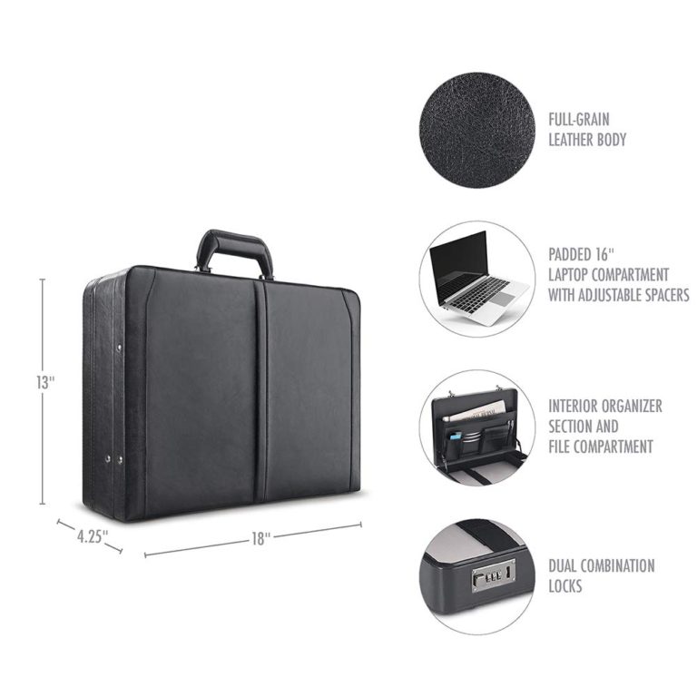 Solo Broadway Premium Leather 16 Inch Laptop Attaché, Hard-sided with Combination Locks, Black - $61.95