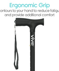 Vive Folding Cane - Foldable Walking Cane for Men, Women - Fold-up, Collapsible, Lightweight, Adjustable, Portable Hand Walking Stick - Balancing Mobility Aid - Sleek, Comfortable... Black - $22.95
