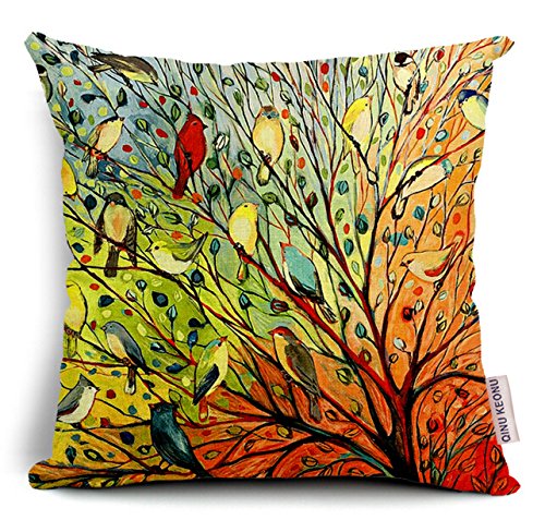 QINU KEONU Oil Painting Hundreds of Birds Cotton Linen Throw Pillow Case Cushion Cover Home Sofa Decorative 18 X 18 Inch 2 - $10.95