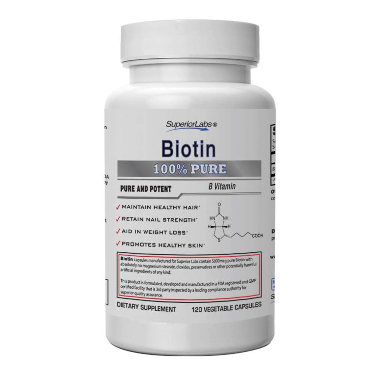 Superior Labs  Best Natural Biotin NonGMO Supplement  for Luscious Longer Hair and Lashes  Stronger Nails  Healthy Skin  Energy Booster  Healthy Weight - 5000 mcg, 120 Vegetable Caps - $23.95