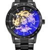 Gute Casual Mens Black Steel Skeleton Automatic Mechanical Coated Glass Wristwatch Blue - $12.95