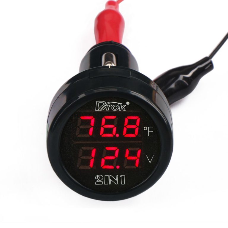 DROK 180037 Digital Voltage 10-170 ℉ Temperature Monitor Tester Multimeter Car Motorcycle Battery Voltmeter Thermometer Detector Red - $21.95