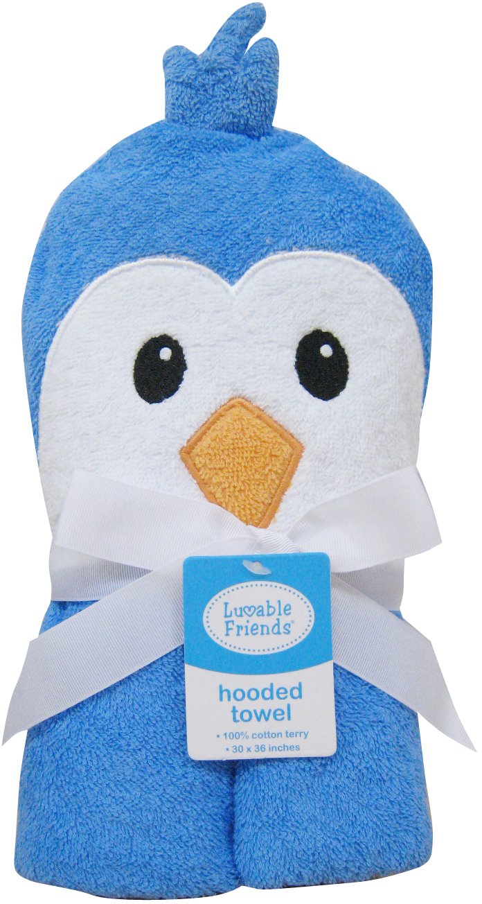 Luvable Friends Animal Face Hooded Towel, Blue Penguin - $19.95