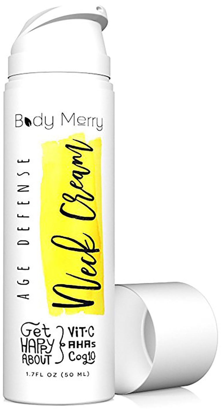 Body Merry Age Defense Neck Cream - Anti Aging Moisturizer w CoQ10 + Vitamin C + Squalane For Firming & Combating Wrinkles On Neck, Decolletage, Face & Eyes For Men And Women - Can Be Used Day & Night - $26.95