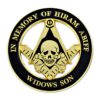 Widows Son Skull Square & Compass Round Black & Gold Masonic Auto Emblem - 3" Diameter - $10.95