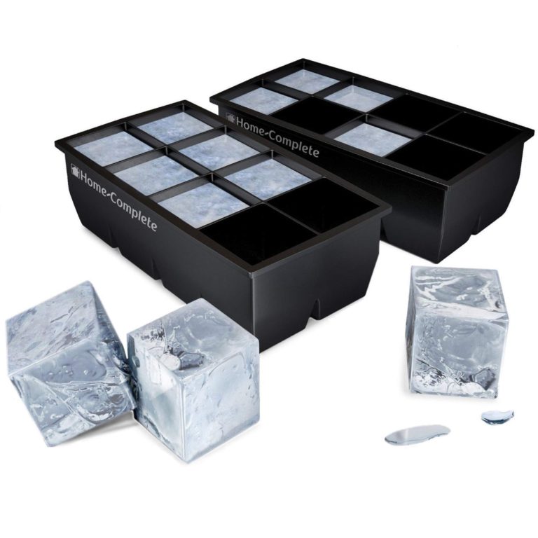 Home-Complete HC-5100-2 Large Ice Molds-Set of 2 Silicone Trays Makes 8, 2”x 2” Big Cubes BPA-Free, Flexible-Chill Water, Lemonade, Cocktails, and More, Black - $20.95