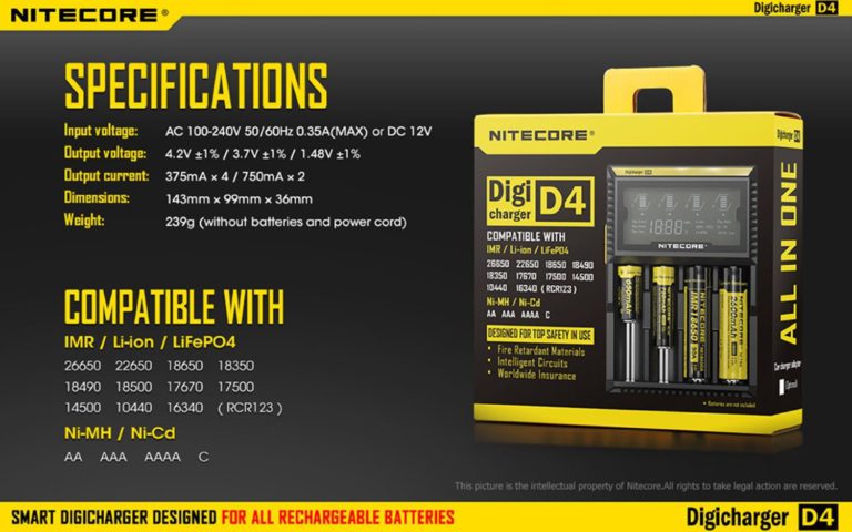 Nitecore D4 smart battery Charger with LCD display For Li-ion, IMR, LiFePO4 26650 22650 18650 17670 18490 17500 18350 16340 RCR123 14500 10440 Ni-MH And Ni-Cd AA AAA AAAA C Rechargeable Batteries with 4 x EdisonBright Ni-MH rechargeable AA batteries bu... - $41.95