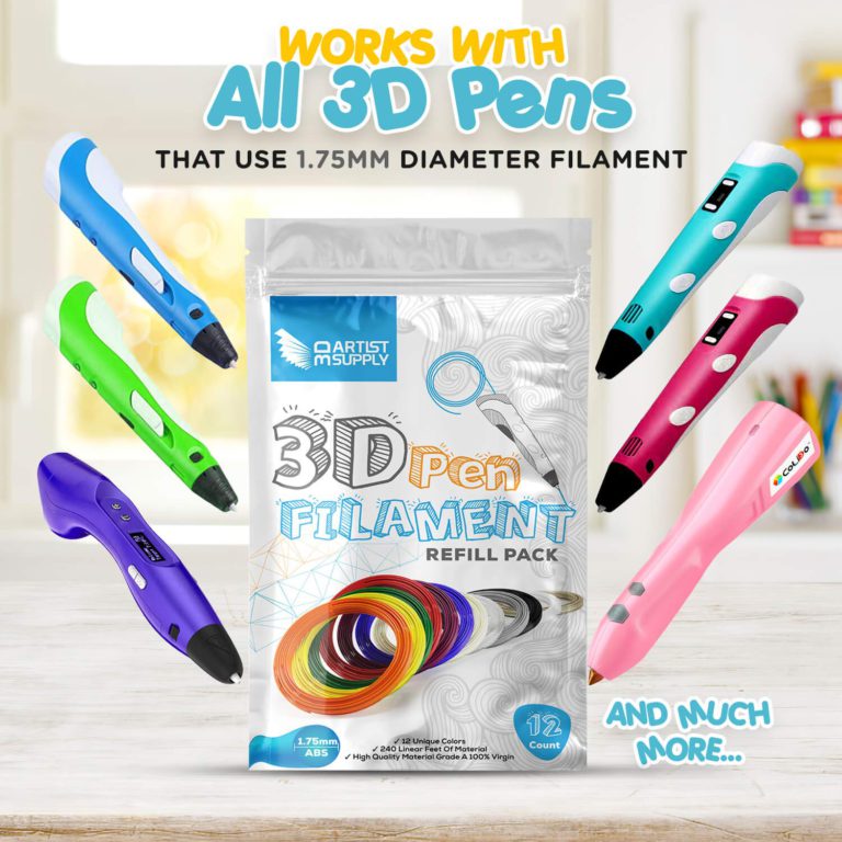 3D Pen Filament Refills - 1.75mm ABS Printer Refill Pack - 240 Linear Feet in 20 Foot Lengths Per Color - 80 STENCIL E-BOOK & BONUS GLOW IN THE DARK COLOR Included by 3D Artist Supply - $17.95