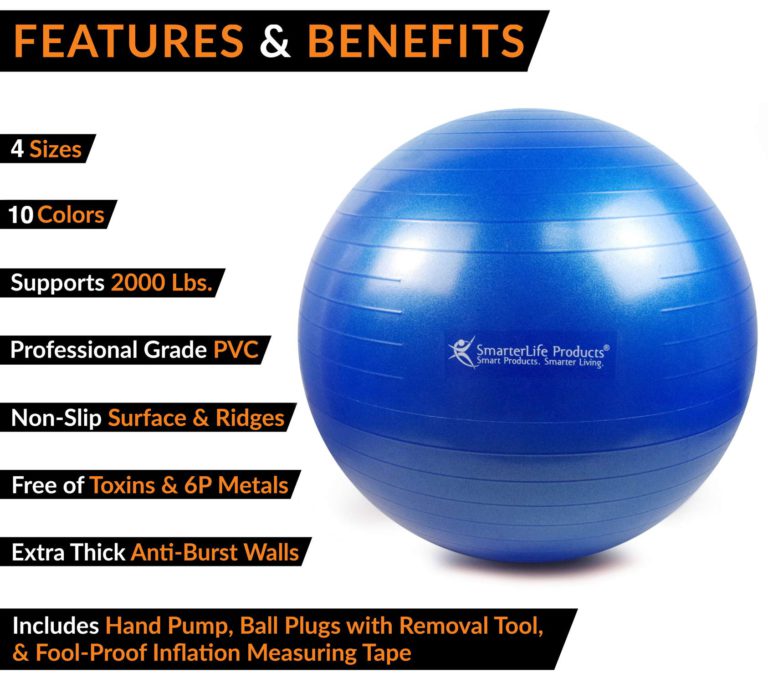 Exercise Ball for Yoga, Balance, Stability from SmarterLife - Fitness, Pilates, Birthing, Therapy, Office Ball Chair, Classroom Flexible Seating - Anti Burst, No Slip, Workout Guide Blue 75 cm - $31.95