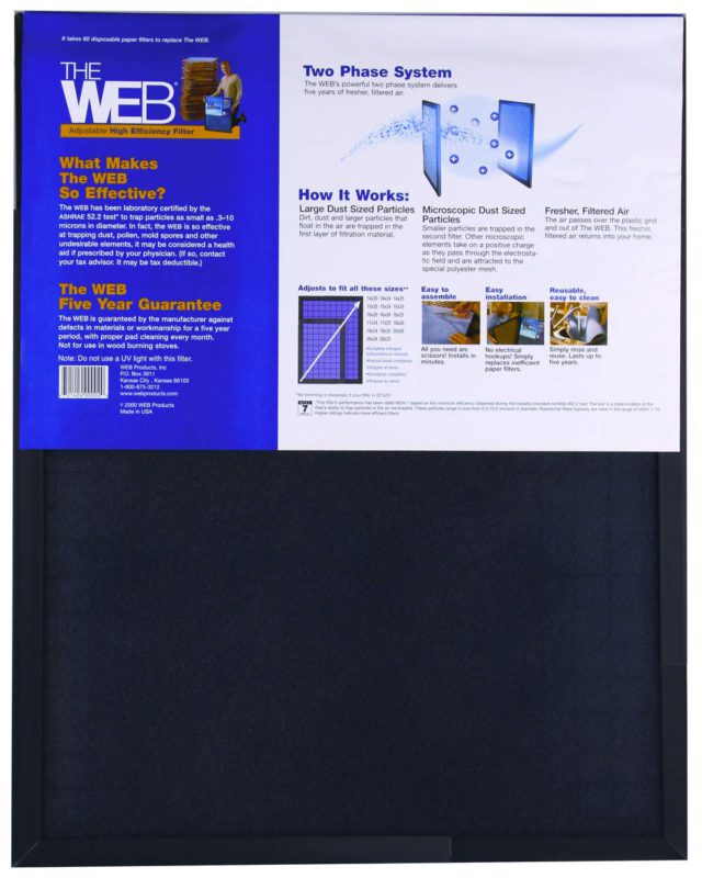 WEB WEB11212 High Efficiency 1" Thick Filter, 12 x 12 x 1" (11.63 x 11.63") - $23.95