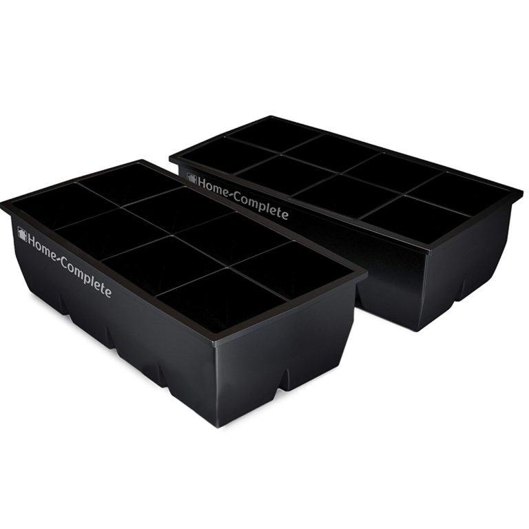 Home-Complete HC-5100-2 Large Ice Molds-Set of 2 Silicone Trays Makes 8, 2”x 2” Big Cubes BPA-Free, Flexible-Chill Water, Lemonade, Cocktails, and More, Black - $20.95