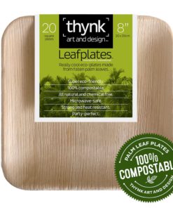 Thynk Palm Leaf Plates - 8 Inch Square - All Natural 100% Biodegradable and Compostable - Disposable Dinnerware - Perfect Party Plates - 20 Count 8" square - $22.95