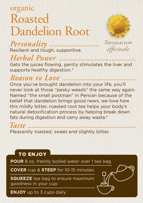 Traditional Medicinals Organic Roasted Dandelion Root Herbal Leaf Tea, 16 Tea Bags (Pack of 6) Roasted Dandelion Root Tea 16 Count (Pack of 6) - $27.95