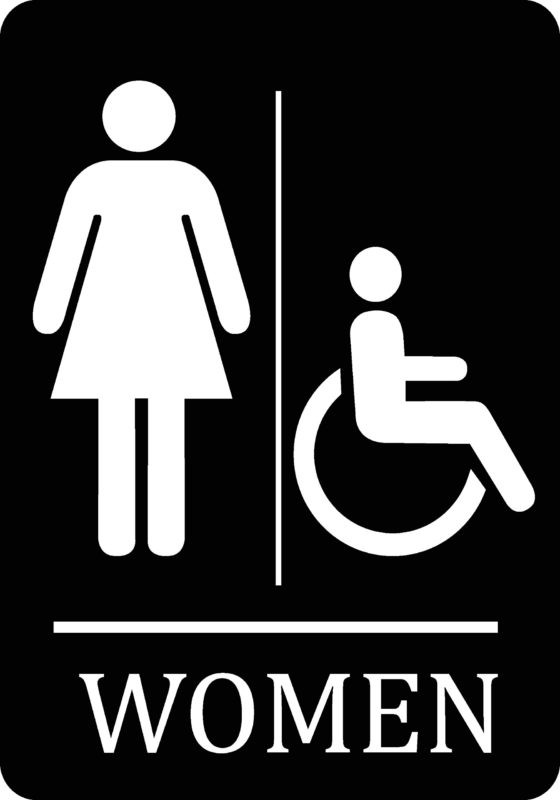 Womens Handicap Accessible Bathroom Black Sign - Plastic Single Single Sign - $18.95