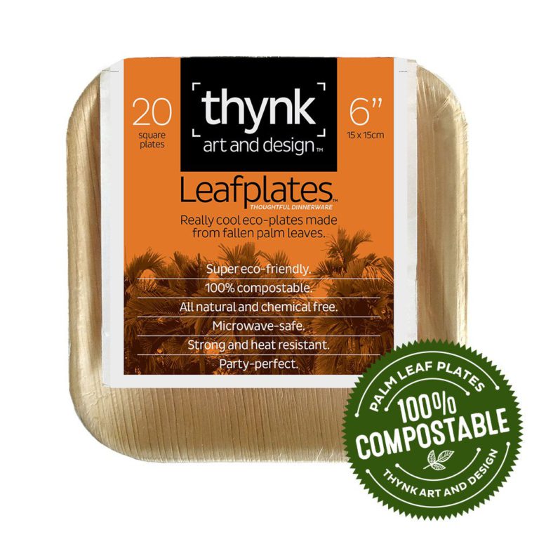 Thynk Palm Leaf Plates - 6 Inch Square - All Natural 100% Biodegradable and Compostable - Disposable Dinnerware - Perfect Party Plates - 20 Count 6" square - $20.95