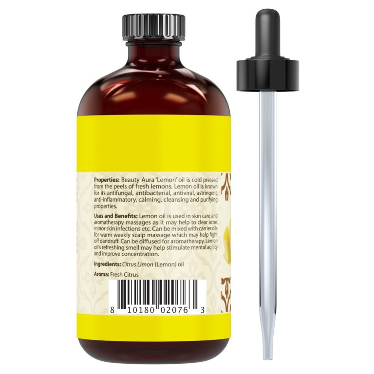 Beauty Aura 100% Pure Lemon Essential Oil 4 oz - Made from Real Lemon peels - Ideal for Aromatherapy Diffuse, Skin Care, Hair Care & for DIY Cleaning Products for Wood - $19.95