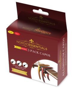 Guitar Capo (2 Pack) for Guitars, Ukulele, Banjo, Mandolin, Bass - Made of Ultra Lightweight Aluminum Metal (1.2 oz!) for 6 & 12 String Instruments - Nordic Essentials, (Red + Gold) Red + Gold - $24.95