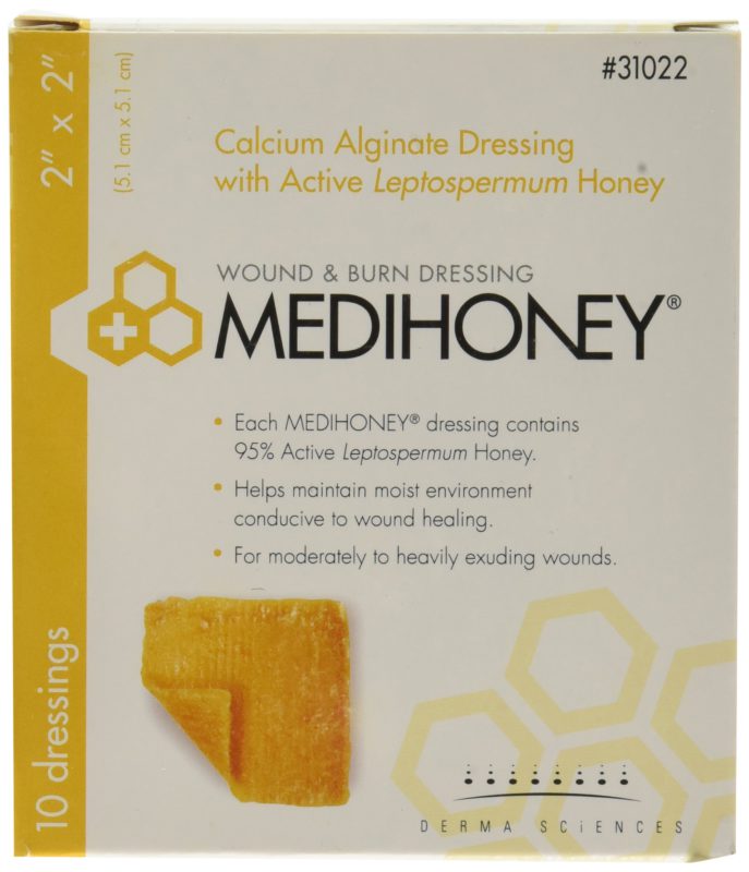 Derma Sciences 31022 Medihoney Calcium Alginate Dressing, 2" Width x 2" Length (Pack of 10) - $44.95