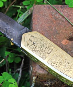 DKC Knives (15 7/18) DKC-46 GOLDEN RAM (medium) Damascus Folding Pocket Knife Polished Brass 5" Folded, 8.5" Open, 12oz Custom Engraved - $139.95