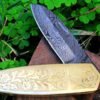 DKC Knives (4 9/18) SALE DKC-47 GOLDEN RAM (Small) Damascus Folding Pocket Knife Polished Brass 4" Folded, 6.5" Open 8 Oz very solid sophisticated knife.Custom Engraved - $13.95