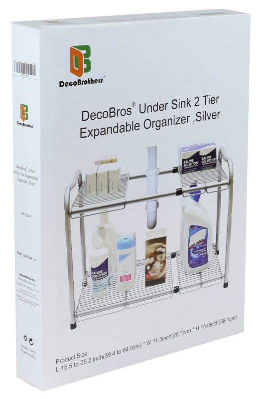 DecoBros Under Sink 2 Tier Expandable Shelf Organizer, Silver - $30.95