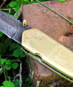 DKC Knives (4 9/18) SALE DKC-47 GOLDEN RAM (Small) Damascus Folding Pocket Knife Polished Brass 4" Folded, 6.5" Open 8 Oz very solid sophisticated knife.Custom Engraved - $146.95