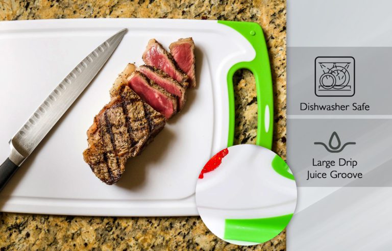 Dutis 3-Piece Dishwasher Safe Plastic Cutting Board Set with Non-Slip Feet and Drip Juice Groove, White with Lime Green - $18.95