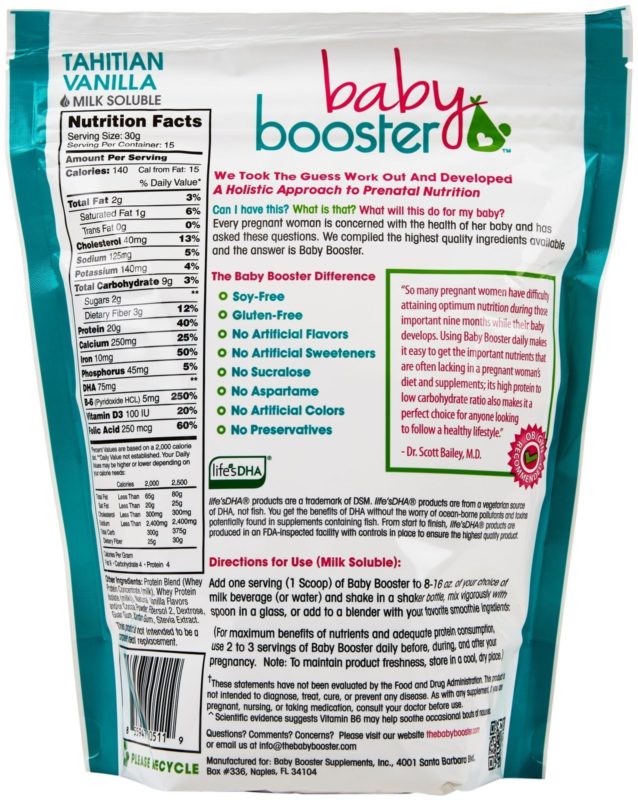 Prenatal Vitamin Supplement Shake - Baby Booster Tahitian Vanilla - 1lb bag - OBGYN Approved - All Natural - Tastes Great - Vegetarian DHA - High Protein - Folic Acid - B6 - Great for Morning Sickness - $40.95