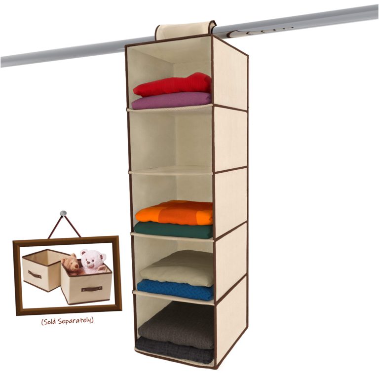 Ziz Home Hanging Closet Organizer | 5 Shelf Beige | Closet Hanging Organizer | Closet Organizer Hanging Shelves | Sweater Hanging Organizer | Hanging Clothes Storage Box Hanging Shelf Closet Organizer - $18.95