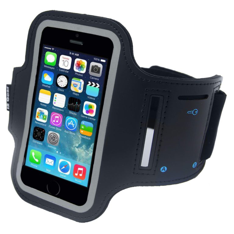 Running and Exercise Workout Armband Case for iPhone 5 5S 5C SE and iPhone 4 4S Mobile Cell Phones with Adjustable Sport Band, Reflective Border, Touch Screen Protection and Key Holder (Jet Black) Jet Black - $14.95