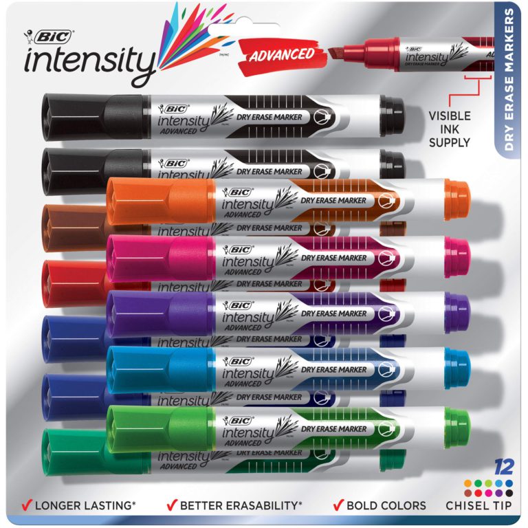 BIC Intensity Advanced Dry Erase Marker, Tank Style, Chisel Tip, Assorted Colors, 12-Count 1 Pack (12 Count) - $19.95