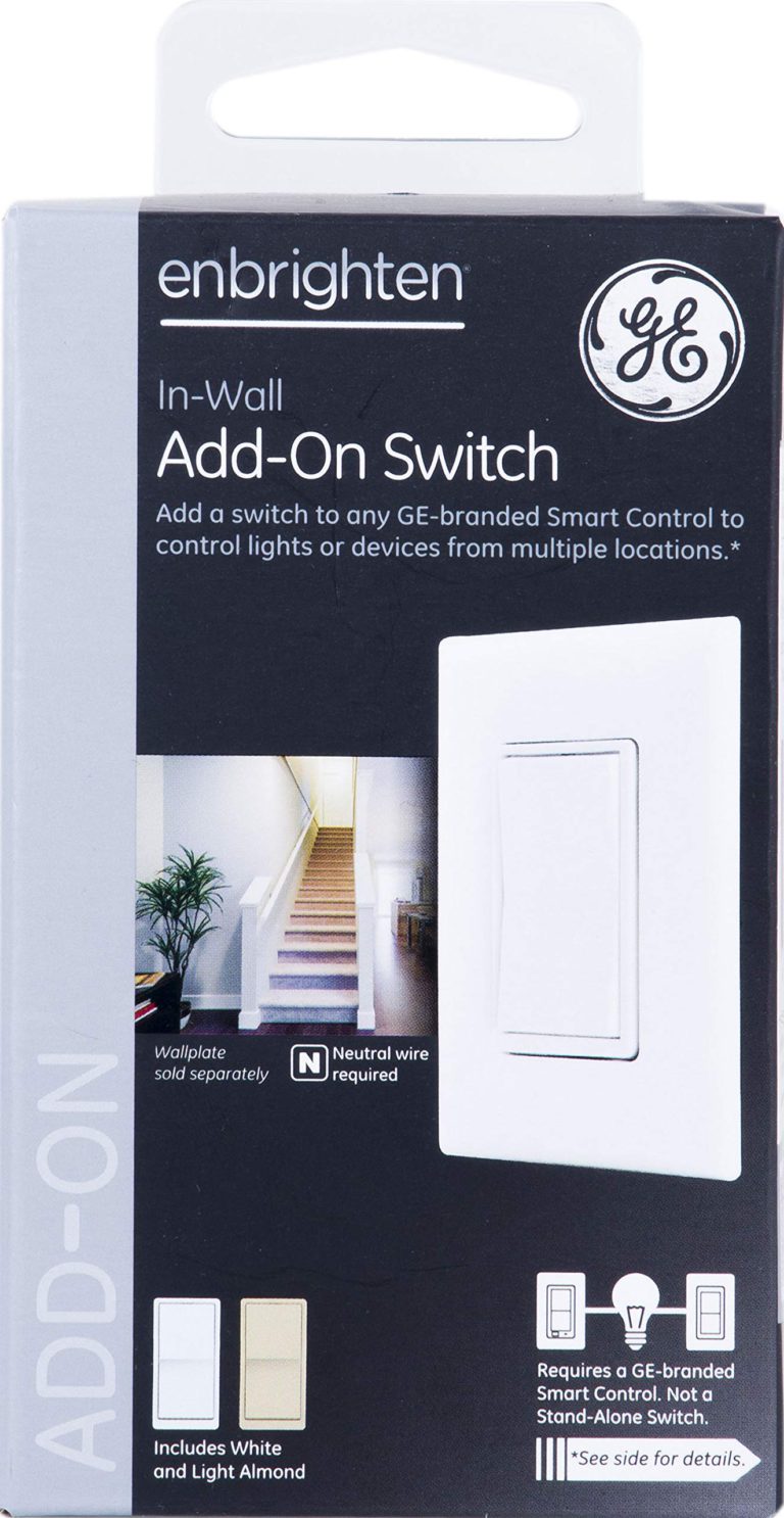 GE Add-On Switch only for GE Z-Wave, GE ZigBee and GE Bluetooth Wireless Smart Lighting Controls, NOT A STANDALONE SWITCH, Incl. White & Light Almond Paddles, 12723, Works with Alexa - $25.95