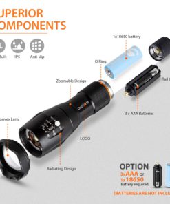 outlite A100 Portable Ultra Bright Handheld LED Flashlight with Adjustable Focus and 5 Light Modes, Outdoor Water Resistant Torch, Powered Tactical Flashlight for Camping Hiking etc Black - $13.95