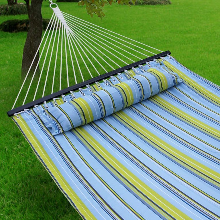 Nova Microdermabrasion Quilted Fabric Hammock with Pillow, Spreader Bar Portable Outdoor Camping Hammock for Patio Yard Heavy Duty?450lbs Capacity? blue - $61.95