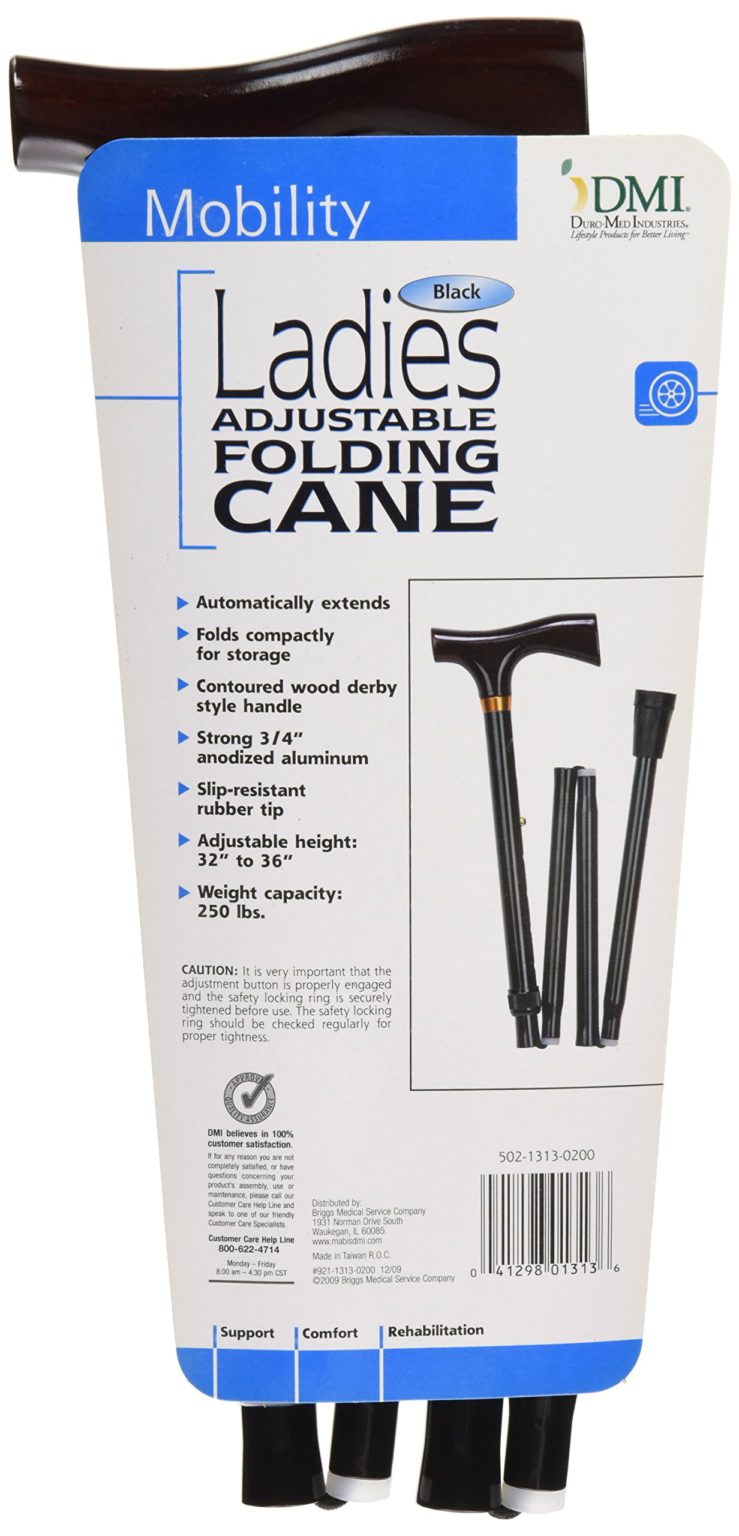 DMI Lightweight Aluminum Adjustable Folding Collapsible Walking Cane for Women, Wood Derby-Top Handle, Black - $19.95