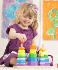 Melissa & Doug Geometric Stacker Toddler Toy (Developmental Toys, Rings, Octagons, and Rectangles, 25 Colorful Wooden Pieces) Standard - $20.95