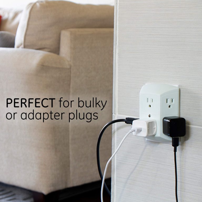 GE 6 Outlet Wall Plug Adapter Power Strip, Extra Wide Spaced Outlets for Cell Phone Charger, Power Adapter, 3 Prong, Multi Outlet Wall Charger, Quick & Easy Install, For Home Office, Home Theater, Kitchen, or Bathroom, UL Listed, White, 50759 1 Pack - $13.95