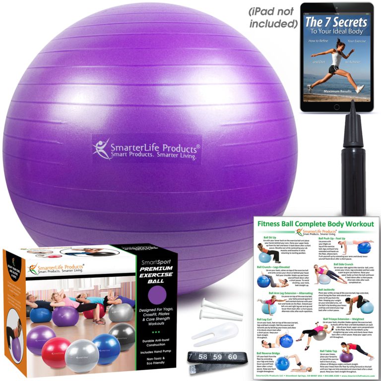 Exercise Ball for Yoga, Balance, Stability from SmarterLife - Fitness, Pilates, Birthing, Therapy, Office Ball Chair, Classroom Flexible Seating - Anti Burst, No Slip, Workout Guide Purple 65 cm - $28.95