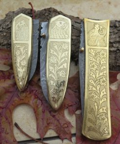 DKC Knives (15 7/18) DKC-46 GOLDEN RAM (medium) Damascus Folding Pocket Knife Polished Brass 5" Folded, 8.5" Open, 12oz Custom Engraved - $139.95