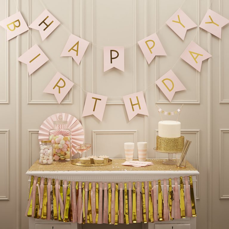 Ginger Ray Pastel Perfection and Gold Foiled Happy Birthday Bunting Banner, Pink Hanging Bunting Banner - $16.95