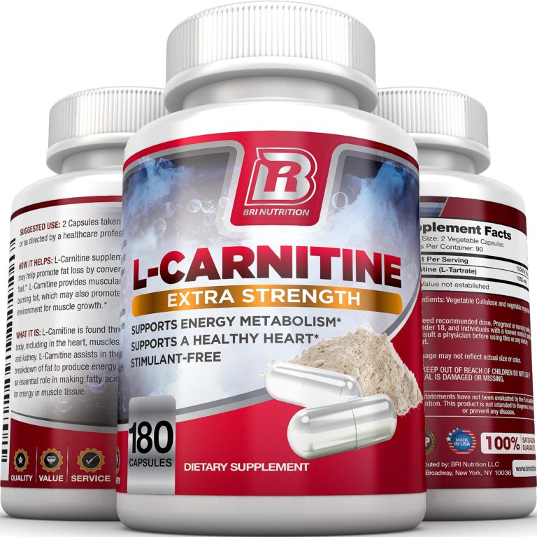 BRI L-Carnitine - 180 Tables 1000mg per Serving Premium Quality Carnitine Amino Acid Natural Fat Burner Supports Athletic Performance, Stamina and Heart Health; Stimulant Free Veggie Capsules - $28.95