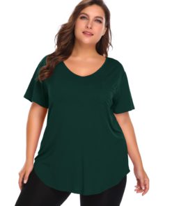 BELAROI Women Plus Size V-Neck Tunic Tops Loose T Shirt with Pocket Dark Green 2X 7 512EUmidnwL