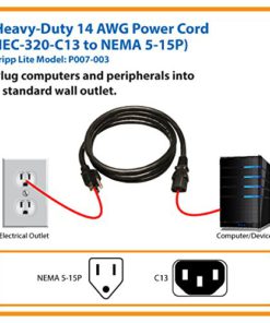 Tripp Lite Heavy Duty Computer Power Cord, 15A, 14AWG (NEMA 5-15P to IEC-320-C13), 3-ft. (P007-003),Black 3-feet 7 51FNz2EBKFL